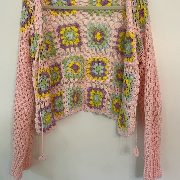 Hand Crocheted Multi Colored Cardigan - Picture 6 of 8